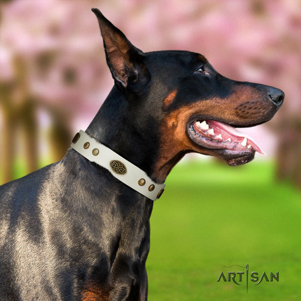 Doberman fine quality genuine leather collar with embellishments for your doggie