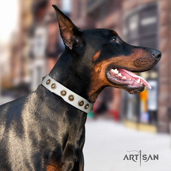 Doberman everyday use full grain genuine leather collar with studs for your dog