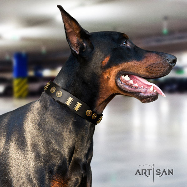 Doberman significant full grain natural leather collar with studs for your pet