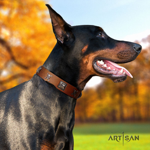 Doberman genuine leather dog collar with studs for your attractive canine