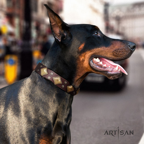 Doberman full grain genuine leather dog collar with studs for your lovely four-legged friend