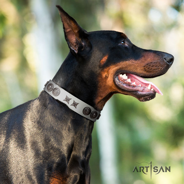 Doberman full grain leather dog collar with studs for your lovely dog