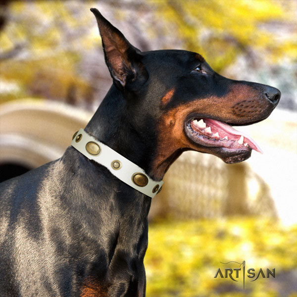 Doberman designer leather collar with decorations for your four-legged friend