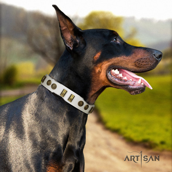 Doberman adjustable genuine leather collar with studs for your pet