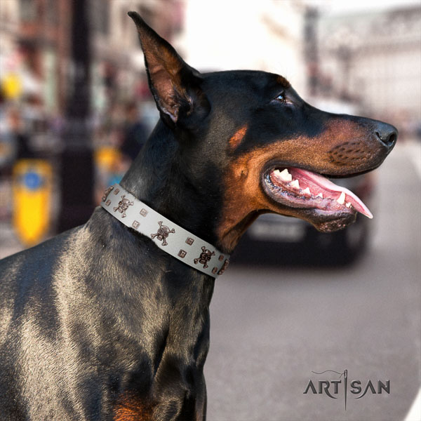 Doberman genuine leather dog collar with embellishments for your beautiful dog
