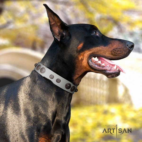 Doberman leather dog collar with studs for your handsome pet