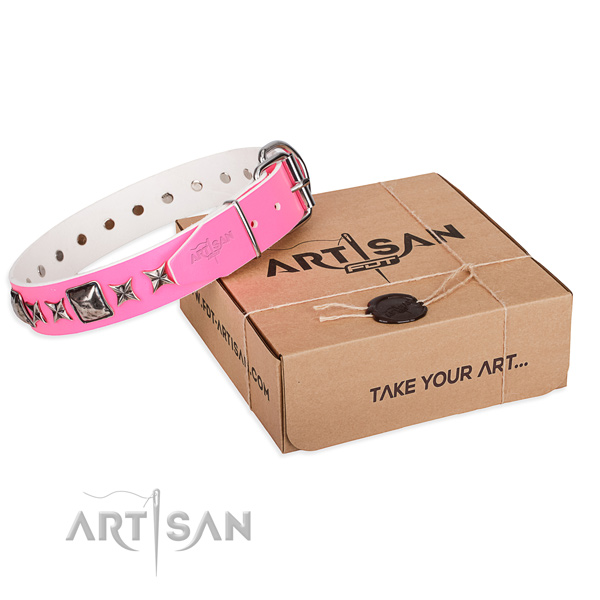 Fine quality full grain genuine leather dog collar for daily walking