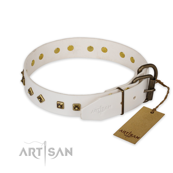 Everyday walking natural genuine leather collar with adornments for your pet