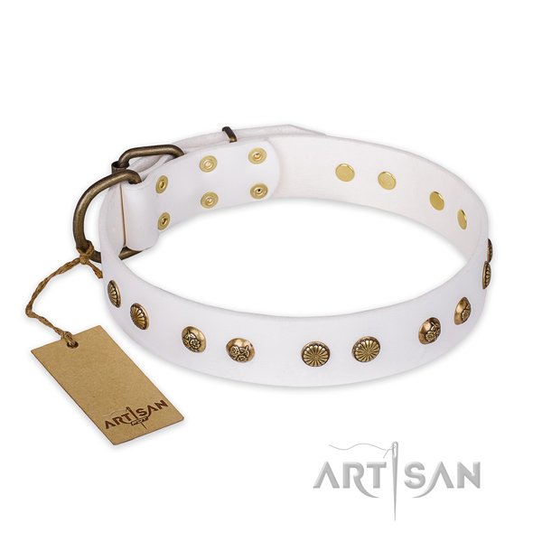 Handy use full grain natural leather collar with decorations for your four-legged friend