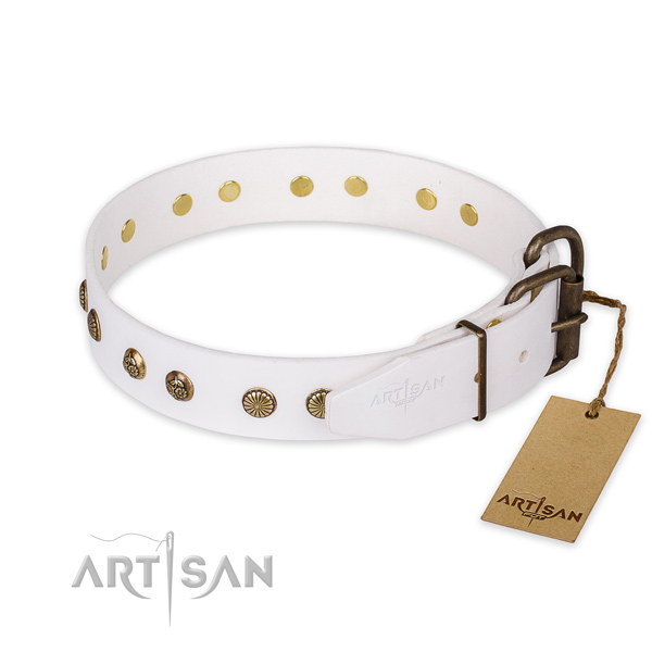 Impressive design decorations on natural genuine leather dog collar