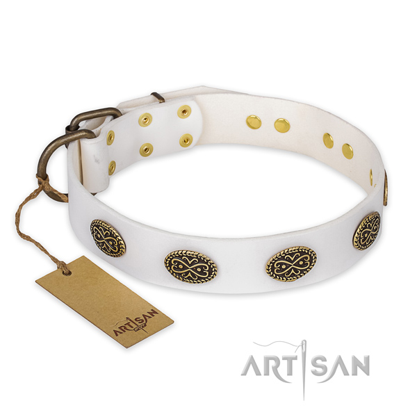 Stunning design adornments on genuine leather dog collar
