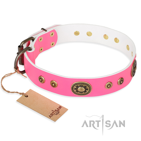 Hardwearing leather dog collar with non-corrosive elements