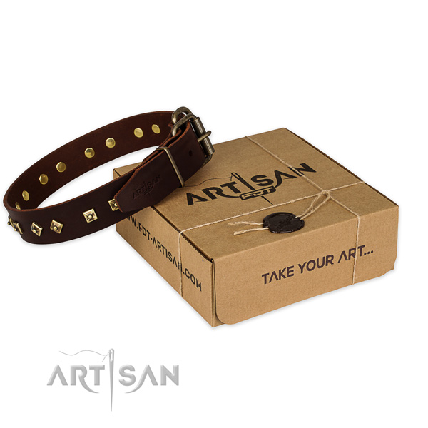 Best quality full grain natural leather dog collar for walking