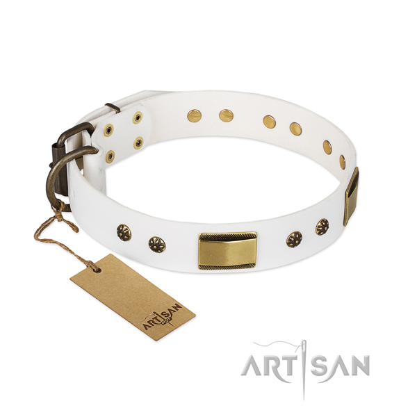 Significant design decorations on full grain natural leather dog collar