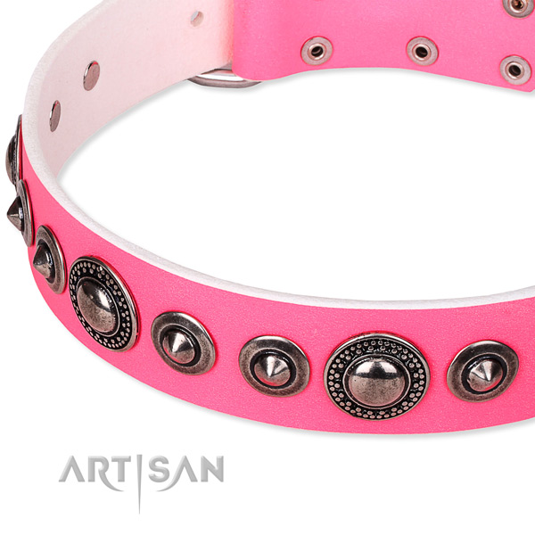 Easy to adjust leather dog collar with extra sturdy rust-proof fittings