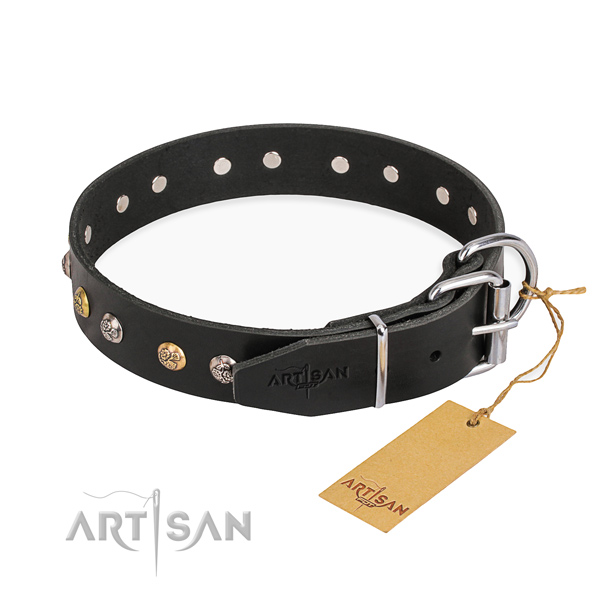 Trendy design studs on genuine leather dog collar