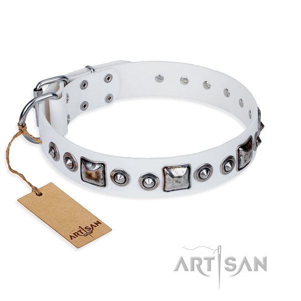 Strong leather dog collar with rust-resistant hardware