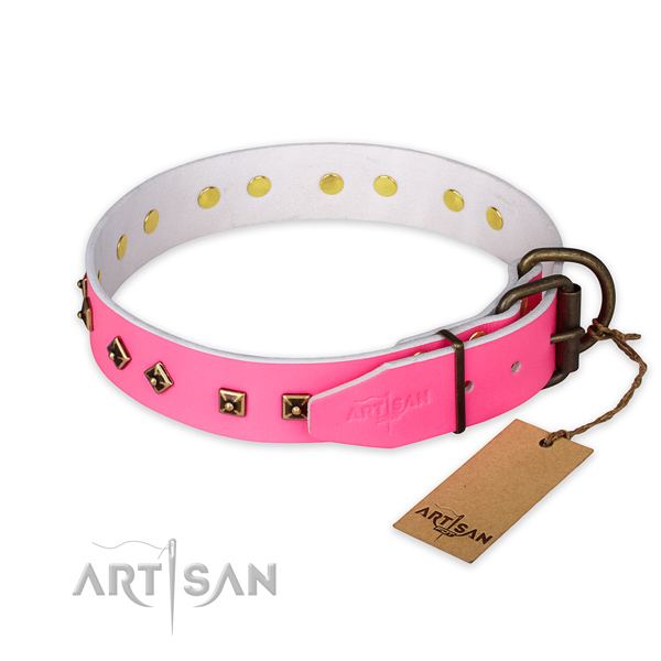 Daily walking natural genuine leather collar with decorations for your canine