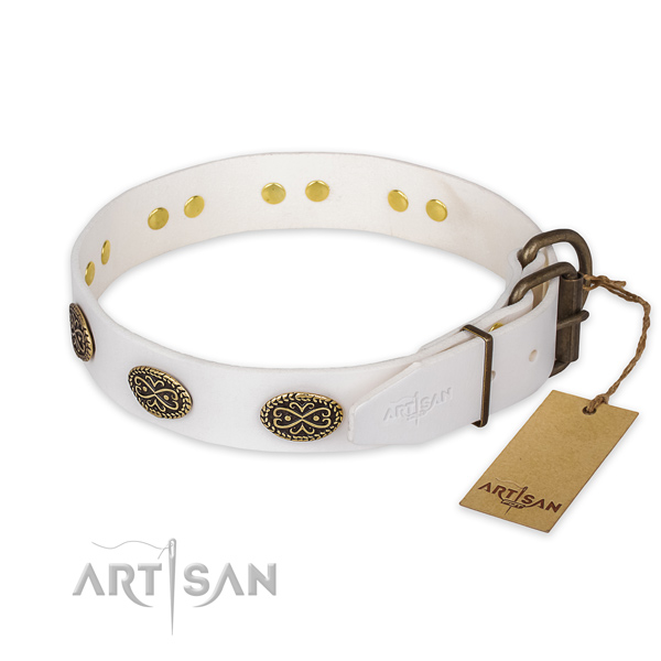 Everyday walking full grain natural leather collar with decorations for your pet