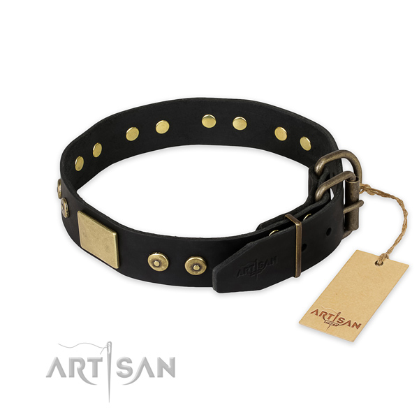 Walking full grain genuine leather collar with  embellishments for your dog