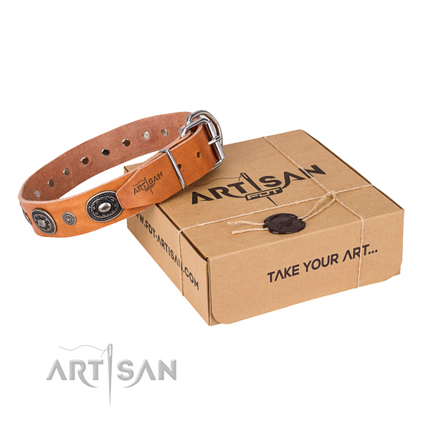 High quality natural genuine leather dog collar for everyday walking