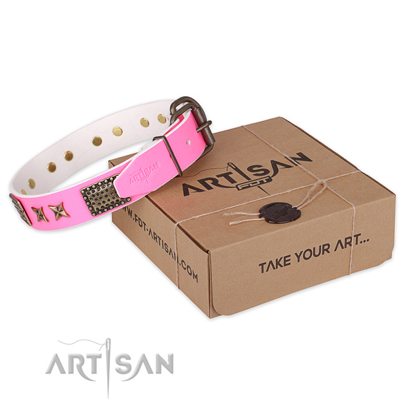 Finest quality full grain genuine leather dog collar for everyday use