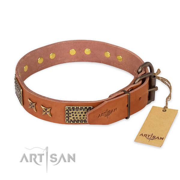 Daily use natural genuine leather collar with decorations for your canine