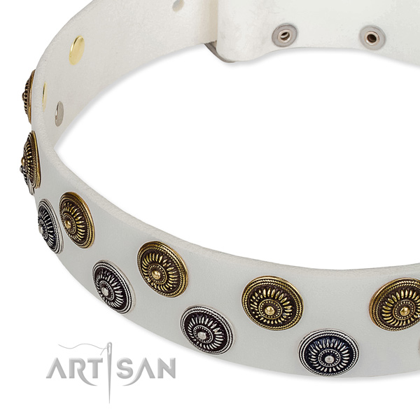 Adjustable leather dog collar with extra strong durable hardware