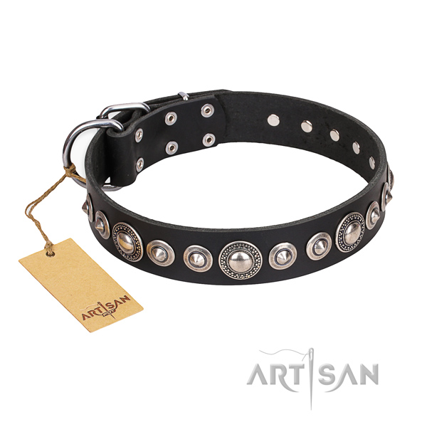 Long-wearing leather dog collar with rust-resistant hardware