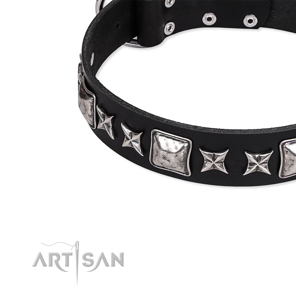 Adjustable leather dog collar with extra strong durable buckle