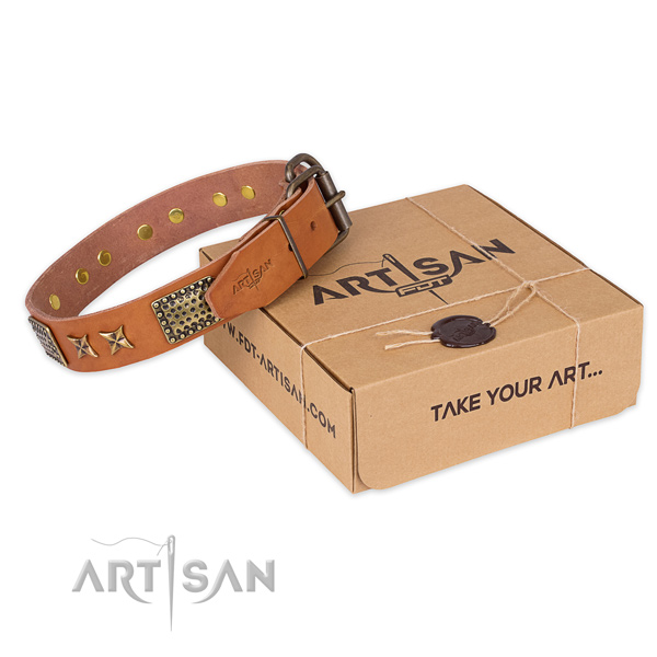 Stylish design full grain genuine leather dog collar for stylish walks