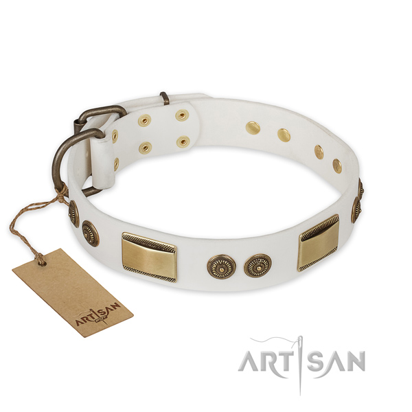 Remarkable design decorations on genuine leather dog collar