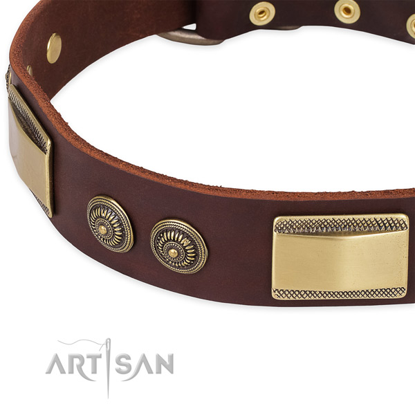 Handy use full grain leather collar with rust-proof  buckle and D-ring