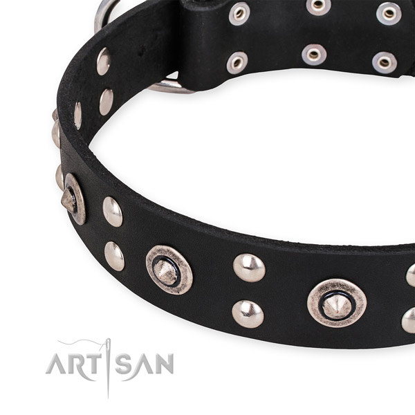 Easy to put on/off leather dog collar with extra strong durable hardware