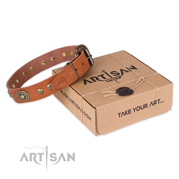 Fine quality genuine leather dog collar for stylish walking