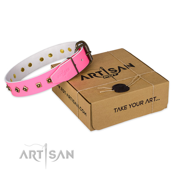 Stylish design natural genuine leather dog collar for walking