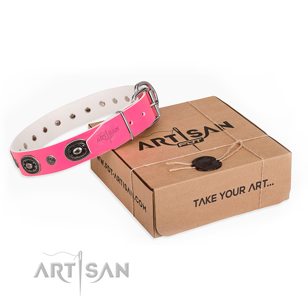 Top notch full grain genuine leather dog collar for walking