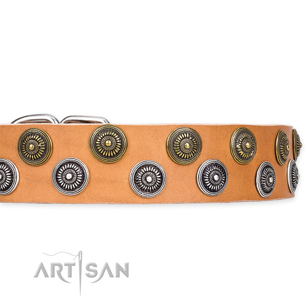 Easy to put on/off leather dog collar with resistant to tear and wear rust-proof buckle and D-ring