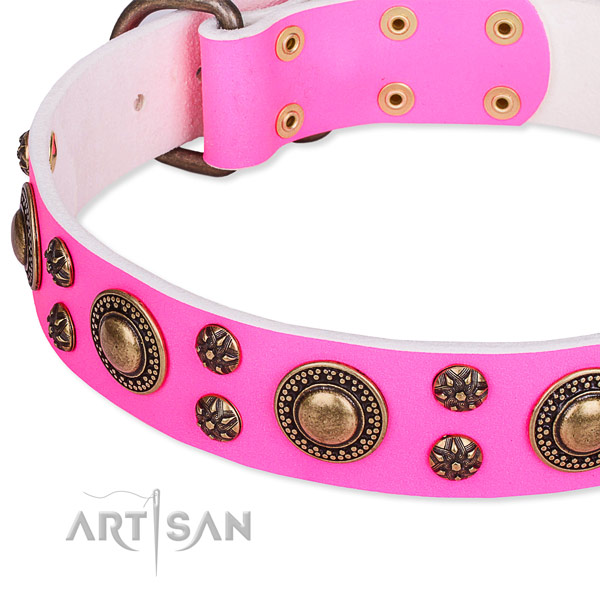 Easy to use leather dog collar with resistant to tear and wear durable buckle and D-ring