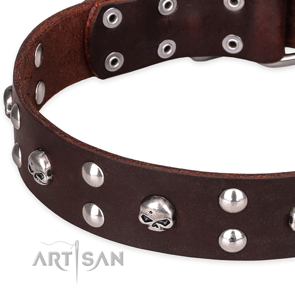 Leather dog collar with worked out edges for comfy daily wearing