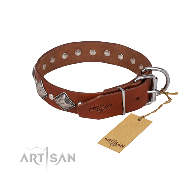 Genuine leather dog collar with worked out surface