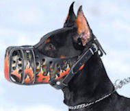 Hand painted by our artists leather Muzzle 'Dondi' Plus - FLAMES