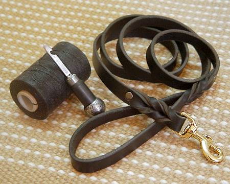 Leather Braided Obedience Lead for DOBERMAN walking and tracking