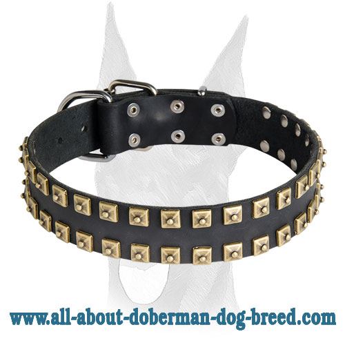 Exclusive handmade design leather collar with attractive pyramids for Doberman