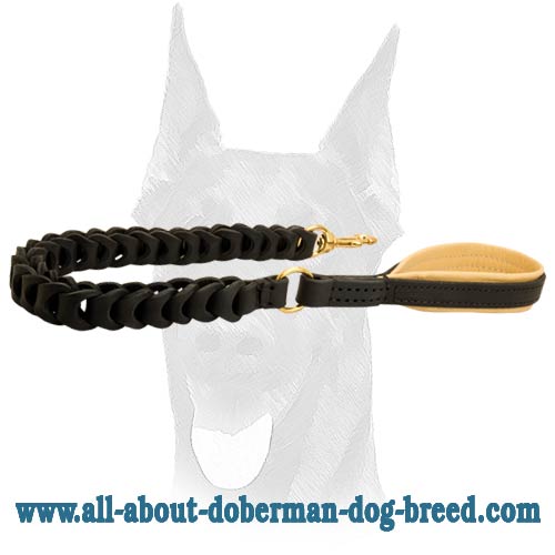 Durable leather braided leash for Doberman