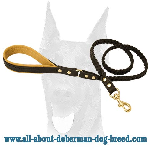 Handcrafted braided leather Doberman leash
