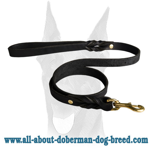 Handcrafted leather Doberman leash for walking and tracking