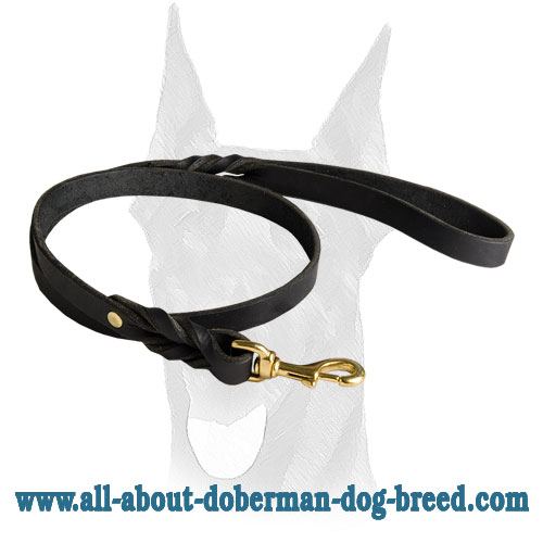 Handcrafted brown leather Doberman leash for walking and tracking