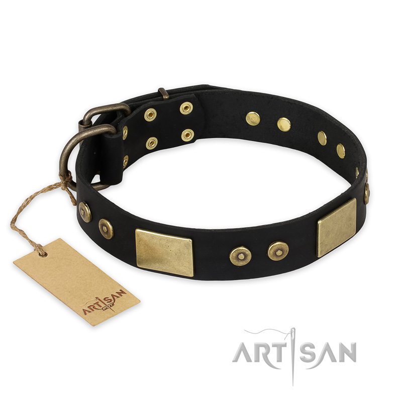 "Spanish night" FDT Artisan Black Daily Walking Leather Doberman Collar - 1 1/2 inch (40mm) wide