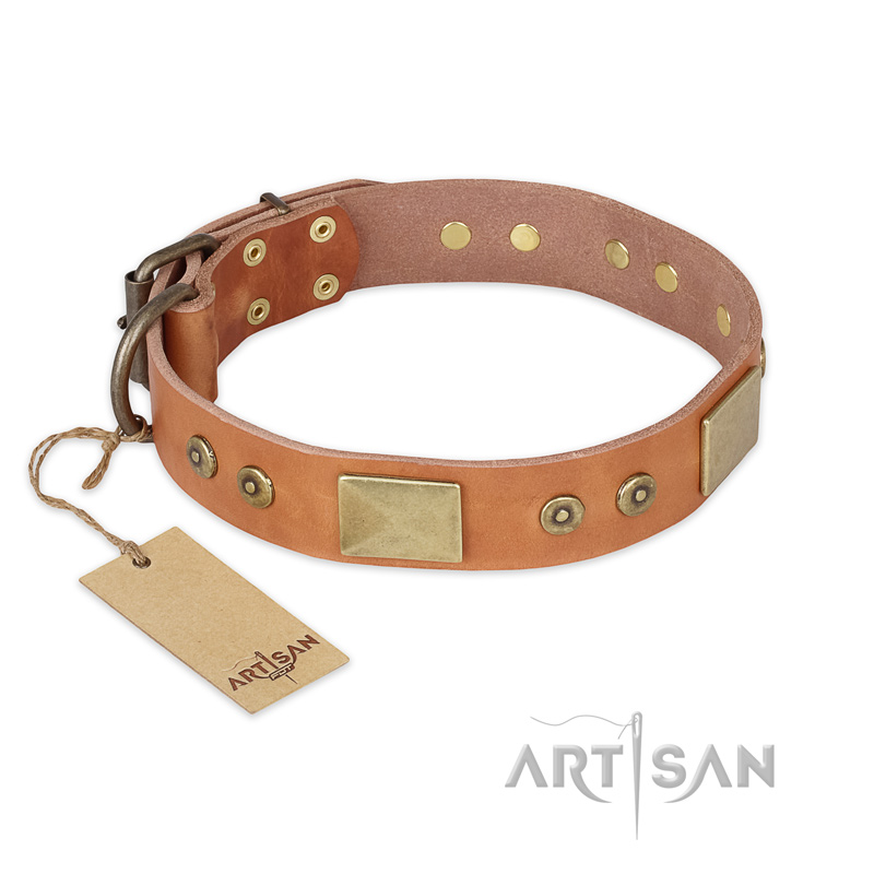 'The Middle Ages' FDT Artisan Handcrafted Tan Leather Doberman Dog Collar - Click Image to Close